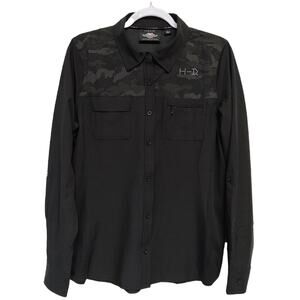 Harley-Davidson Performance Riding Shirt L Black Perforated Mesh Camo Logo